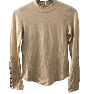 Free People Hooked On You Turtleneck Top Tan NEW